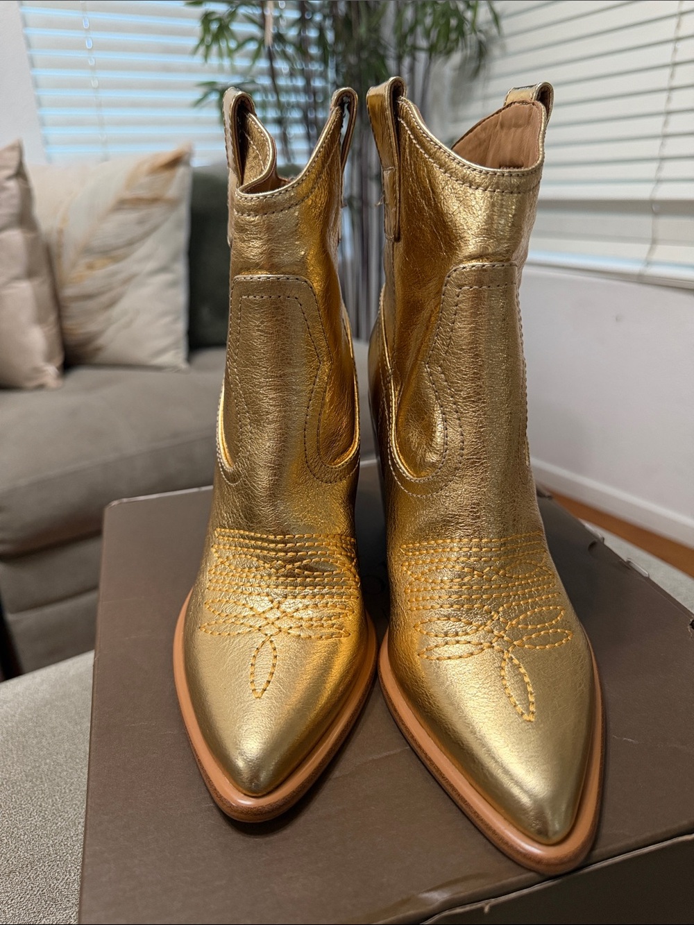 Marc Fisher Gold Metallic Western Ankle Boots